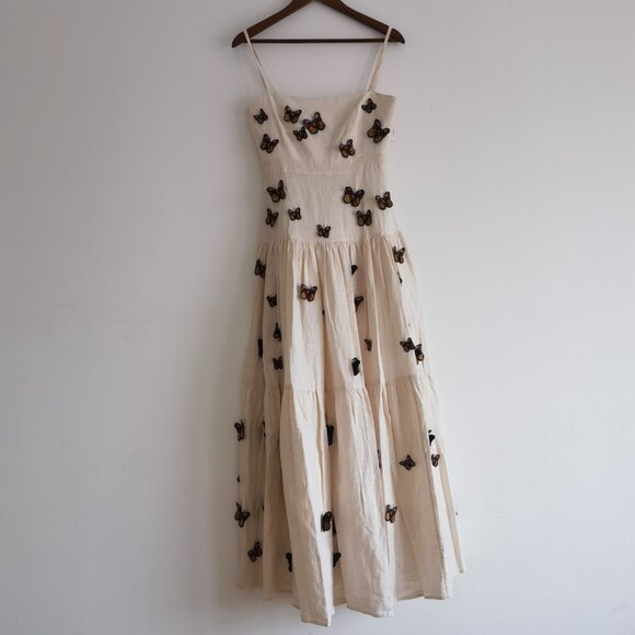 Agua By Agua Bendita Lima Embroidered Butterfly Linen Maxi Dress Size Small - Picture 2 of 13